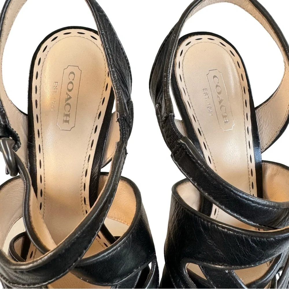 Coach Alba Sandals Black Leather Strappy Platform - Picture 11 of 13